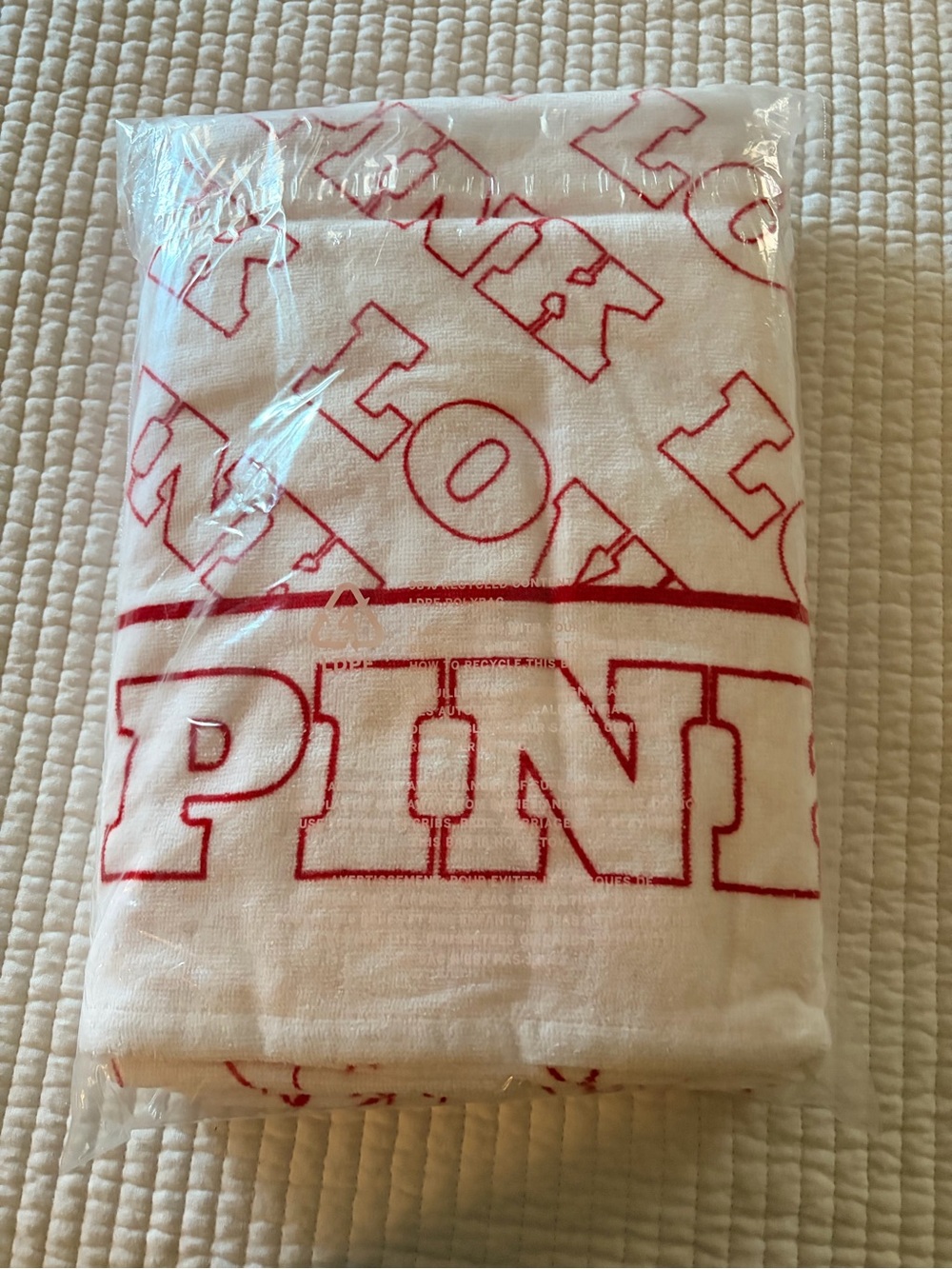 PINK Victoria's Secret White Towel with Pink Logo Pattern - Picture 2 of 4